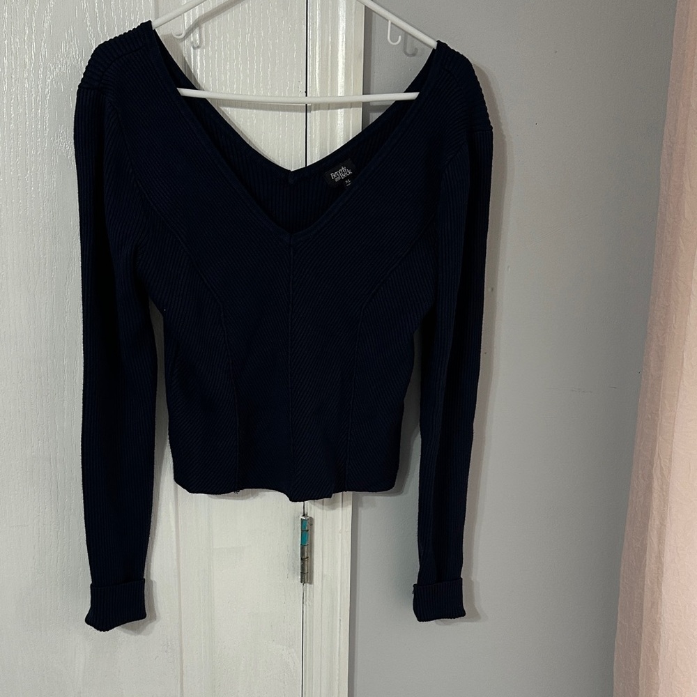 Off-the-Shoulder Navy Sweater